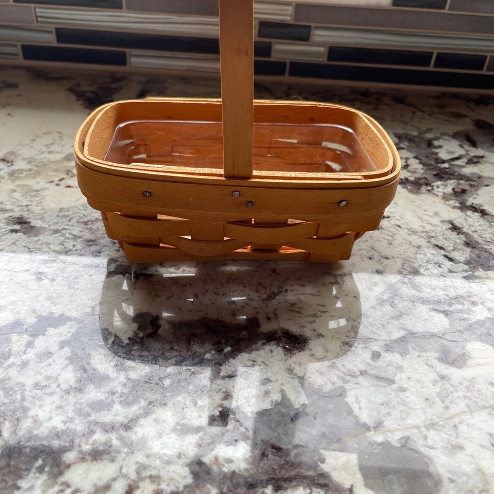 Longaberger Basket with Handle W/L iner Mini Chore Basket Stamped & SIgned 1998